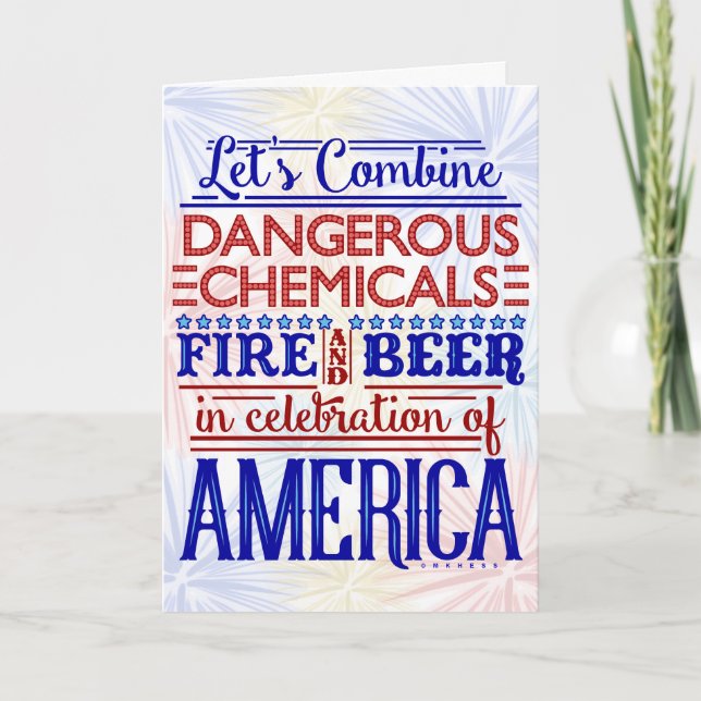 Funny Independence Day July 4th Beer Fireworks Card (Front)