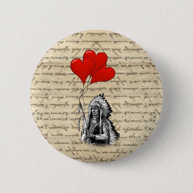 Funny Indian chief and heart balloons 2 Inch Round Button (Front)