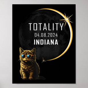 Funny Indiana Total Solar Eclipse Cat Poster