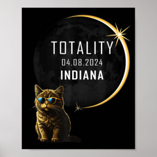 Funny Indiana Total Solar Eclipse Cat Poster