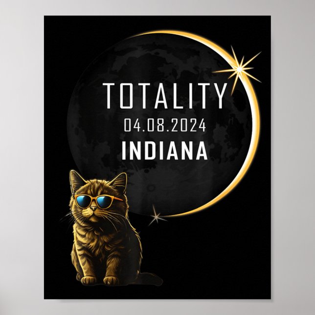 Funny Indiana Total Solar Eclipse Cat Poster (Front)