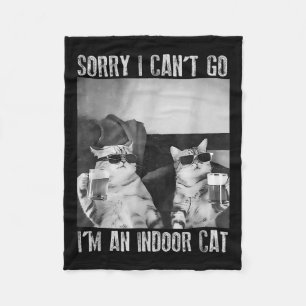 Funny Indoor Cat Meme Sorry I Can’t Go Retro Beer Fleece Blanket