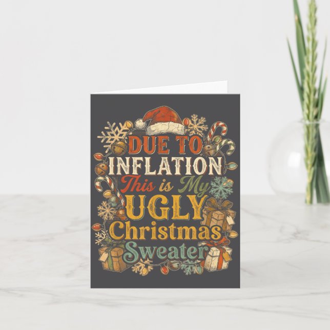 Funny Inflation Ugly Christmas Sweater Retro Vinta Card (Front)