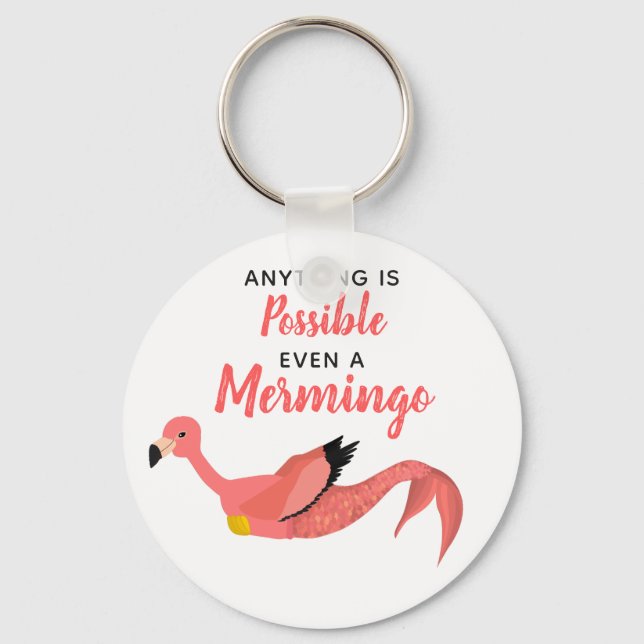 Funny Inspirational Mermaid Flamingo Mermingo Keychain (Front)
