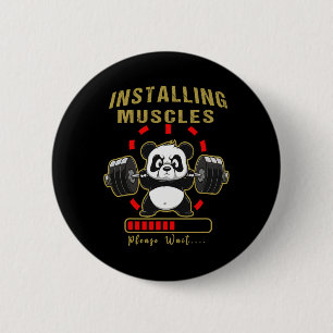 Funny Installing Muscle Panda Weight Lifting Barbe 2 Inch Round Button