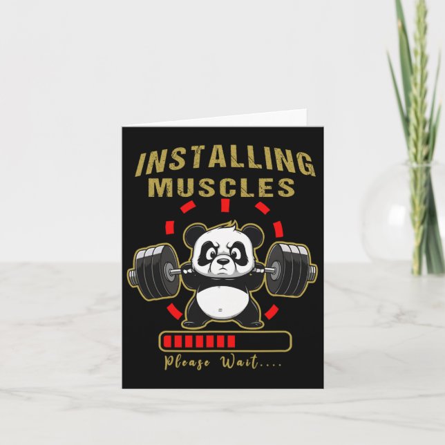 Funny Installing Muscle Panda Weight Lifting Barbe Card (Front)