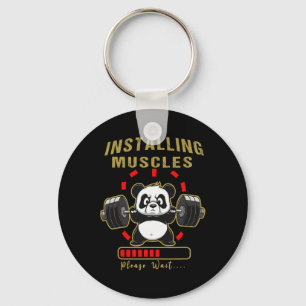 Funny Installing Muscle Panda Weight Lifting Barbe Keychain