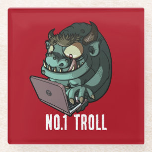 Funny Internet Troll Number 1 Troll Laptop Cartoon Glass Coaster