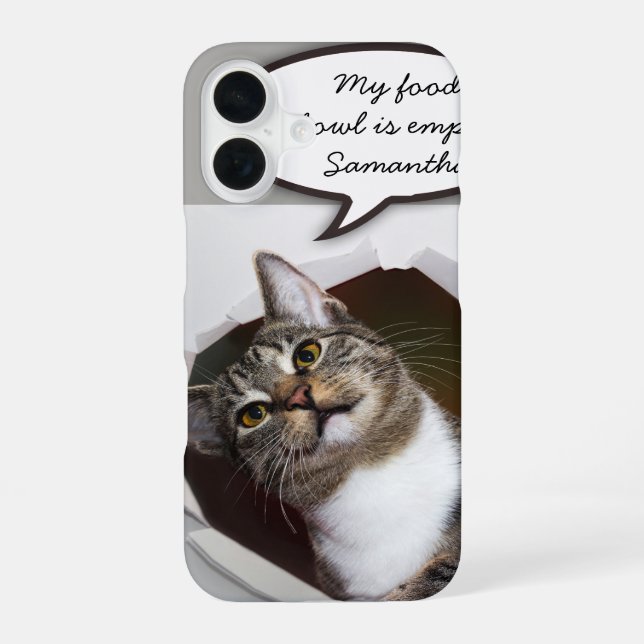 Funny Interrupting Cat Personalized Message iPhone 16 Case (Back)