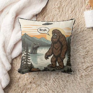 Funny Introvert Bigfoot Sasquatch Loch Ness Retro Throw Pillow
