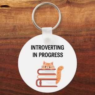Funny "Introvert in Progress" with Cat Keychain