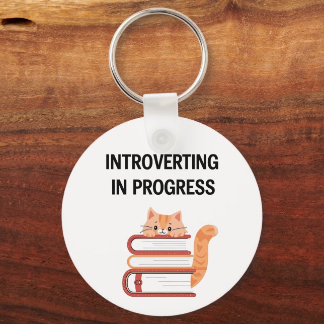 Funny "Introvert in Progress" with Cat Keychain (Front)