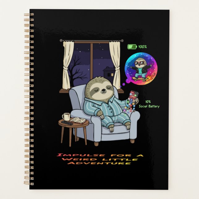  Funny Introvert Sloth Low Social Battery Adventur Planner (Front)