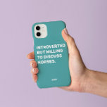 Funny Introverted But Willing To Discuss Horses  iPhone 13 Case<br><div class="desc">Funny Turquoise Introverted But Willing To Discuss Horses phone case for equestrians. This funny horse phone case also makes a great gift for any horse lover. Use the design tool to change the colour of the text if you like and pick the case for your phone model from the menu....</div>