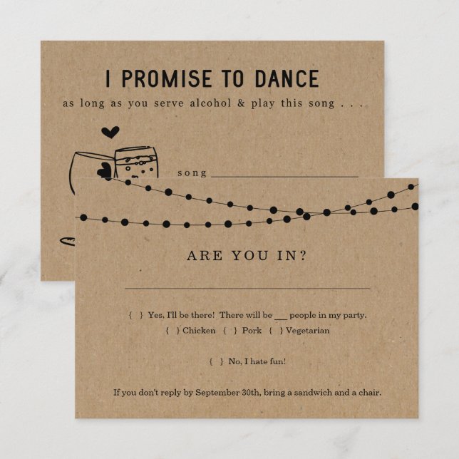 Funny Invitation RSVP Card Insert w- Song Request (Front/Back)