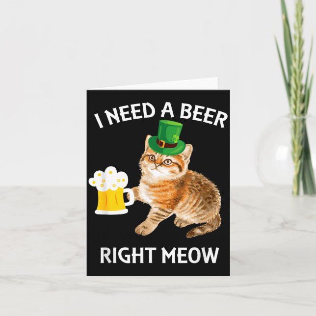 Funny Irish Beer Cat St Patricks Day Drinking With Card (Front)