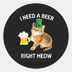 Funny Irish Beer Cat St Patricks Day Drinking With Classic Round Sticker