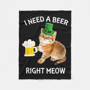Funny Irish Beer Cat St Patricks Day Drinking With Fleece Blanket