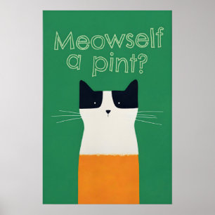 Funny Irish Cat Art Print Meowself a Pint St