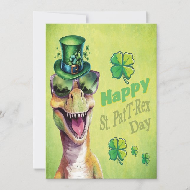 Funny Irish Dinosaur leprechaun St Patricks Day Holiday Card (Front)