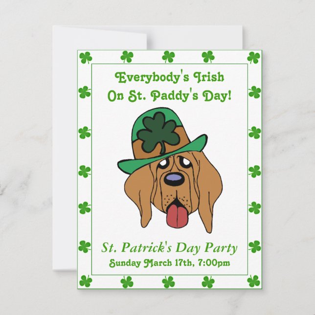 Funny Irish Dog Shamrock Hat Green Border Party Invitation (Front)