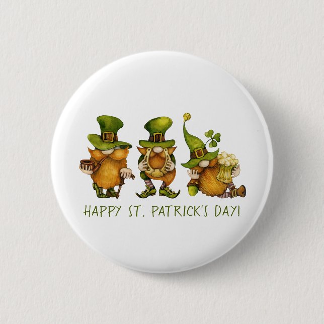 Funny Irish Gnomes Happy St Patrick's Day 2 Inch Round Button (Front)