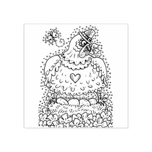 FUNNY IRISH HEN, EGGS AND SHAMROCKS CUTE CHICKEN RUBBER STAMP