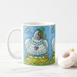 FUNNY IRISH HEN, GREEN EGGS AND SHAMROCKS CUTE COFFEE MUG