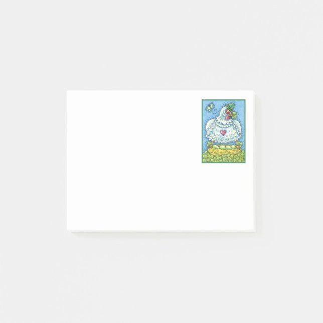 FUNNY IRISH HEN, GREEN EGGS AND SHAMROCKS CUTE POST-IT NOTES (Front)
