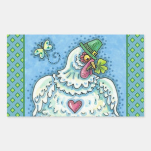FUNNY IRISH HEN, GREEN EGGS AND SHAMROCKS CUTE STICKER