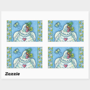 FUNNY IRISH HEN, GREEN EGGS AND SHAMROCKS CUTE STICKER