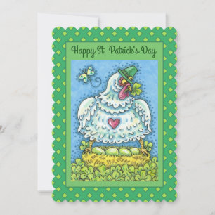 FUNNY IRISH HEN, GREEN EGGS AND SHAMROCKS Flat Holiday Card