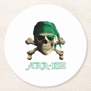 Funny Irish Jolly Roger Pirate Skull ARR-ISH Round Paper Coaster