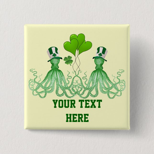 Funny Irish octopi St Patrick's day 2 Inch Square Button (Front)
