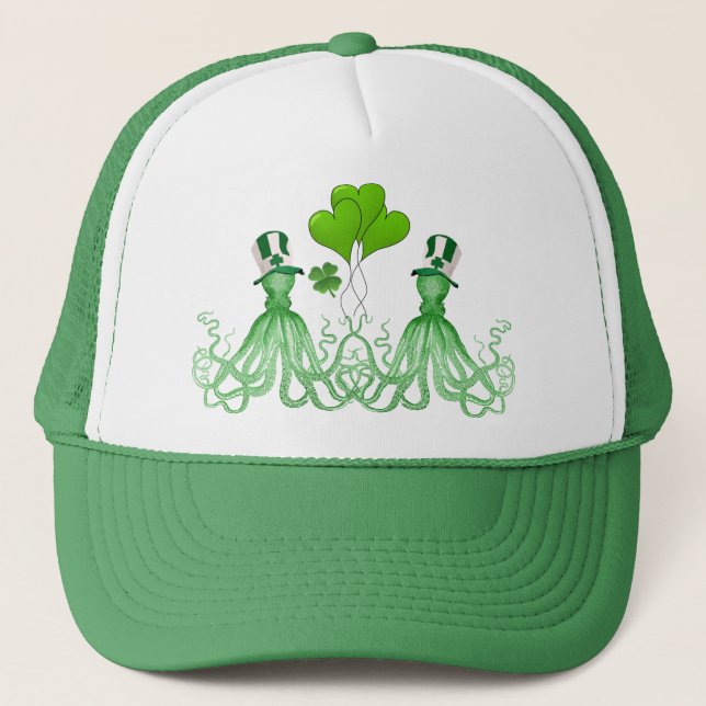 Funny Irish octopi St Patrick's day Trucker Hat (Front)