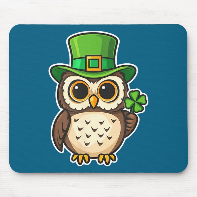 Funny irish owl st patrick's day lucky charm  mouse pad (Front)