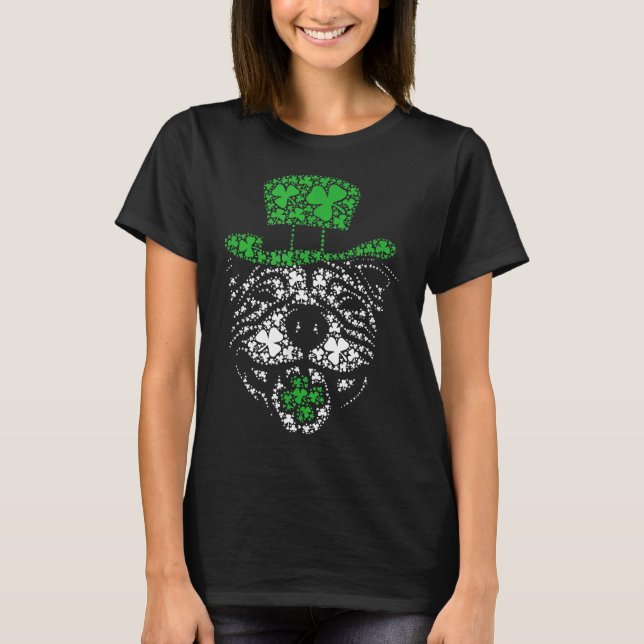 Funny Irish Pitbull Shamrocks Green Hat St Patrick T-Shirt (Front)