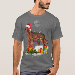 Funny Irish Setter Dog Christmas Lights Santa Hat T-Shirt