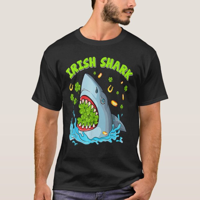 Funny Irish Shark Shamrock Shark Lover St Patrick  T-Shirt (Front)