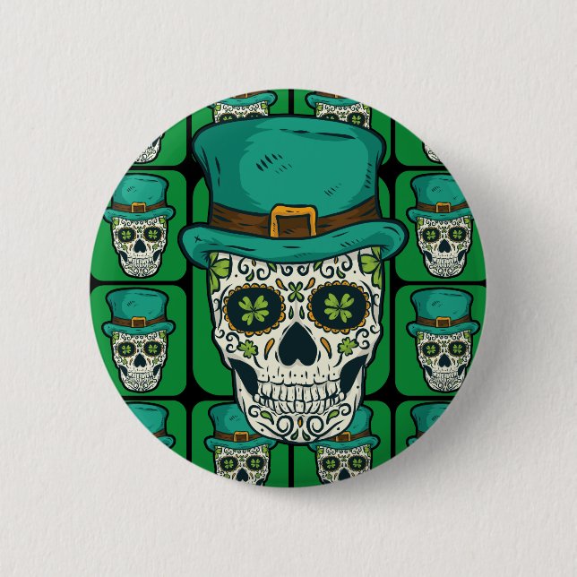 Funny Irish Sugar Skull St Patricks Day Pirate Bon 2 Inch Round Button (Front)