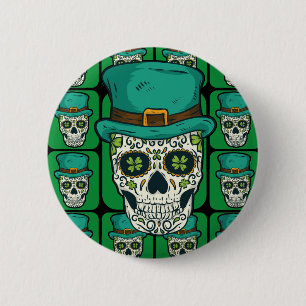 Funny Irish Sugar Skull St Patricks Day Pirate Bon 2 Inch Round Button