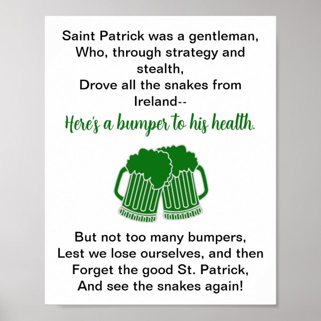 Funny Irish Toast St. Patrick's Day Poster (Front)