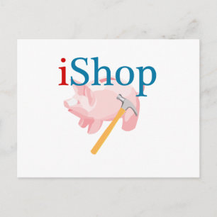 Funny iShop With Piggybank and Hammer Postcard