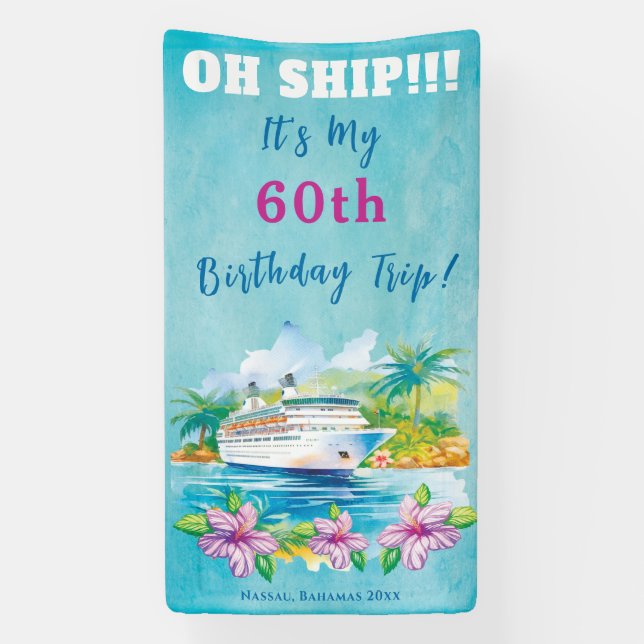 Funny Island Beach 60th Birthday Cruise Ship Door Banner (Vertical)