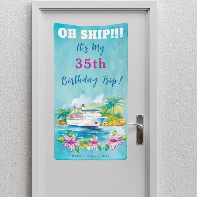 Funny Island Beach Birthday Cruise Ship Door Banner (Cruise Ship Door Decor)