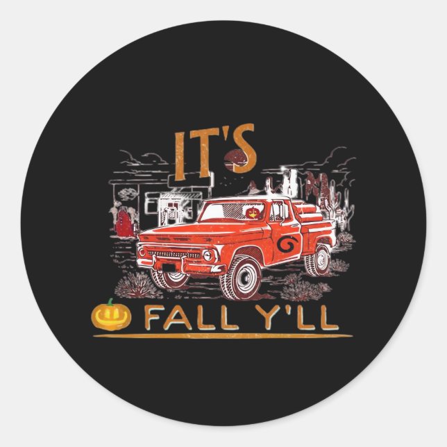 Funny It’s Fall Y’all Cute Gnomes Pumpkin Classic Round Sticker (Front)