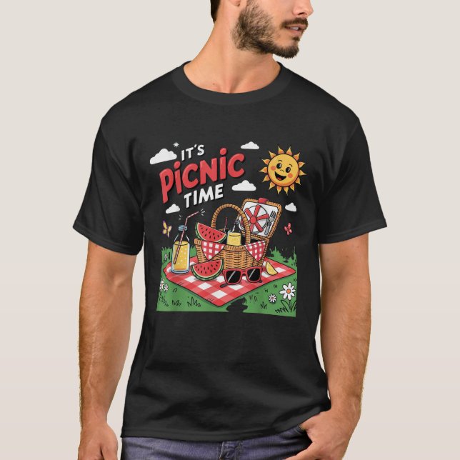 Funny It s Picnic Time A cartoon style Matching Fa T-Shirt (Front)