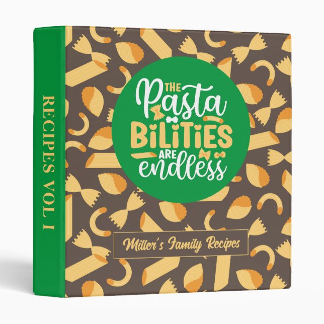 Funny Italian Food Recipe Vintage Pasta Pattern Binder (Front/Spine)