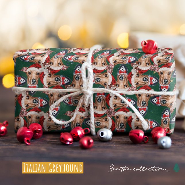 Funny Italian Greyhound Christmas Pattern Wrapping Paper (Creator Uploaded)