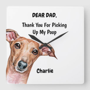 Funny Italian Greyhound Dad Watercolor Canine Art  Square Wall Clock